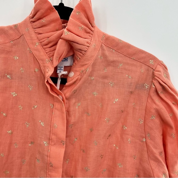 Delete Koch Phoebe Top Button Shirt Ruffle Collar Metallic Blouse Small - Picture 9 of 11